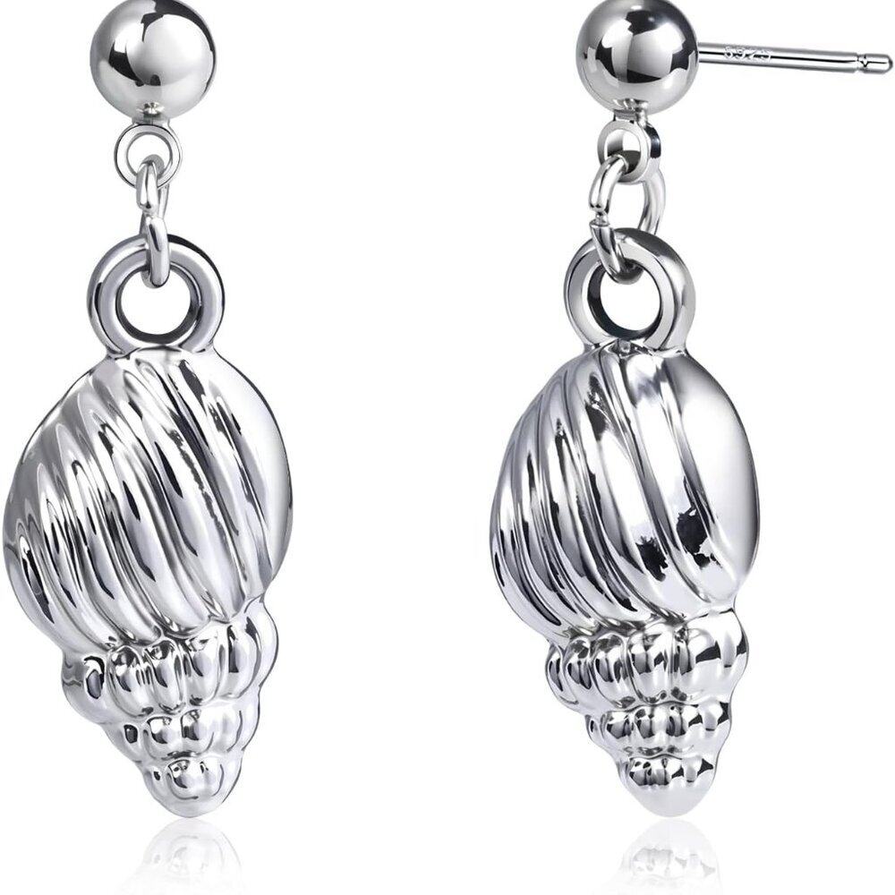 Silver Conch Shell Stud Earrings - Hypoallergenic Beach Jewelry for Women, Durab
